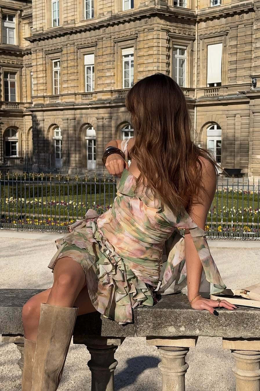 Chiffon Print Ruffle Cape Mini Dress - View 6