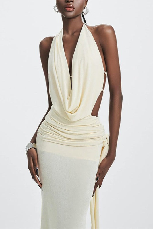 Halter High Waist Open Back Reception Dress
