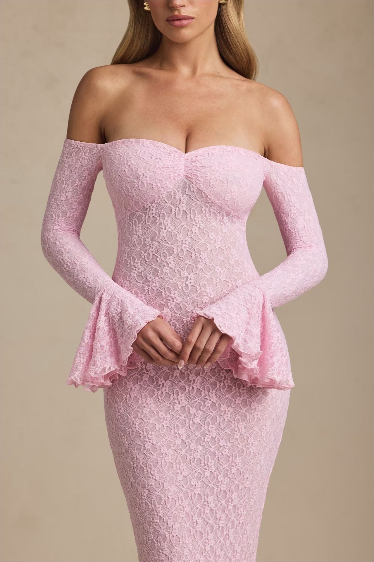 Sequin Off Shoulder Long Sleeve Mermaid Maxi Dress