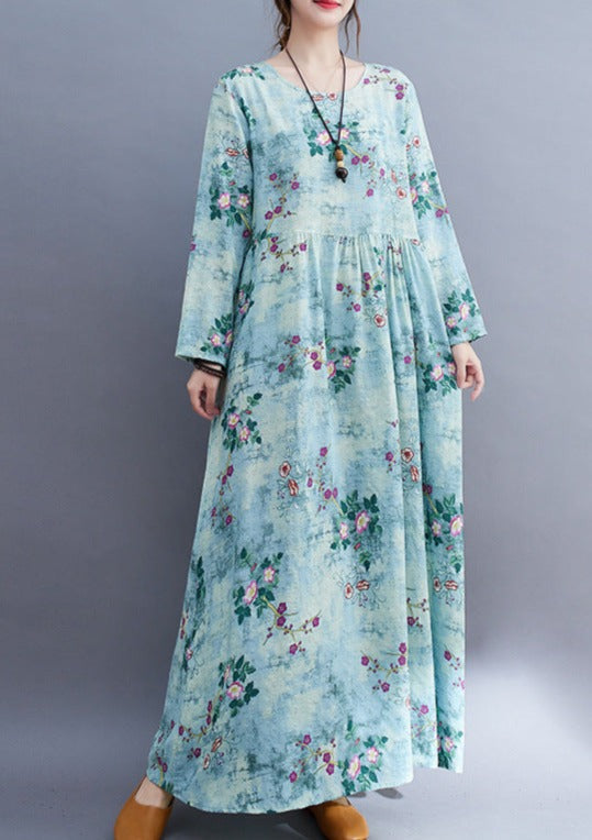 Small Floral Print Empire Waist Gathered Long Sleeve Loose Maxi Dress