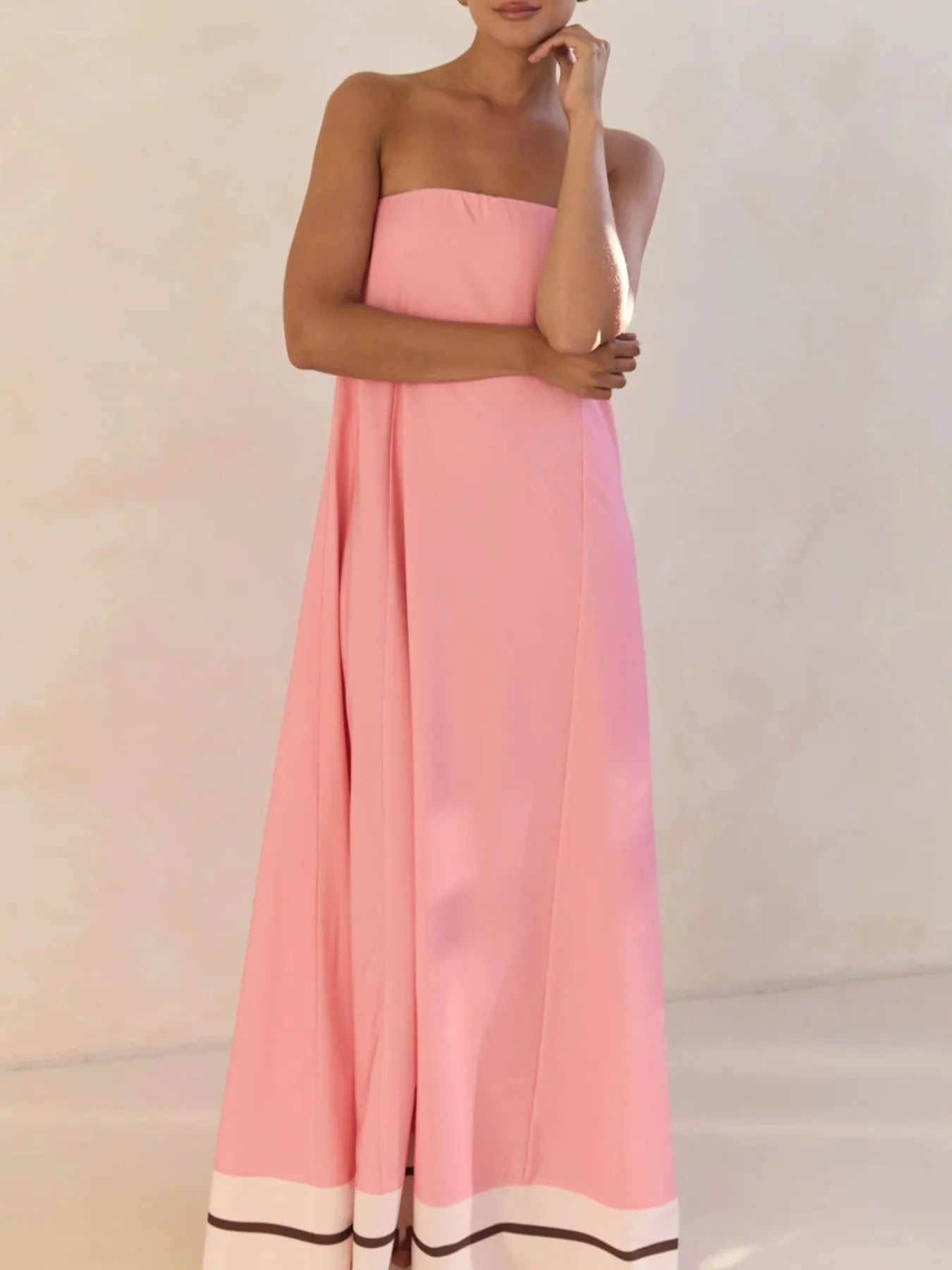 Abstract Striped Print Strapless Flowy Maxi Dress 28