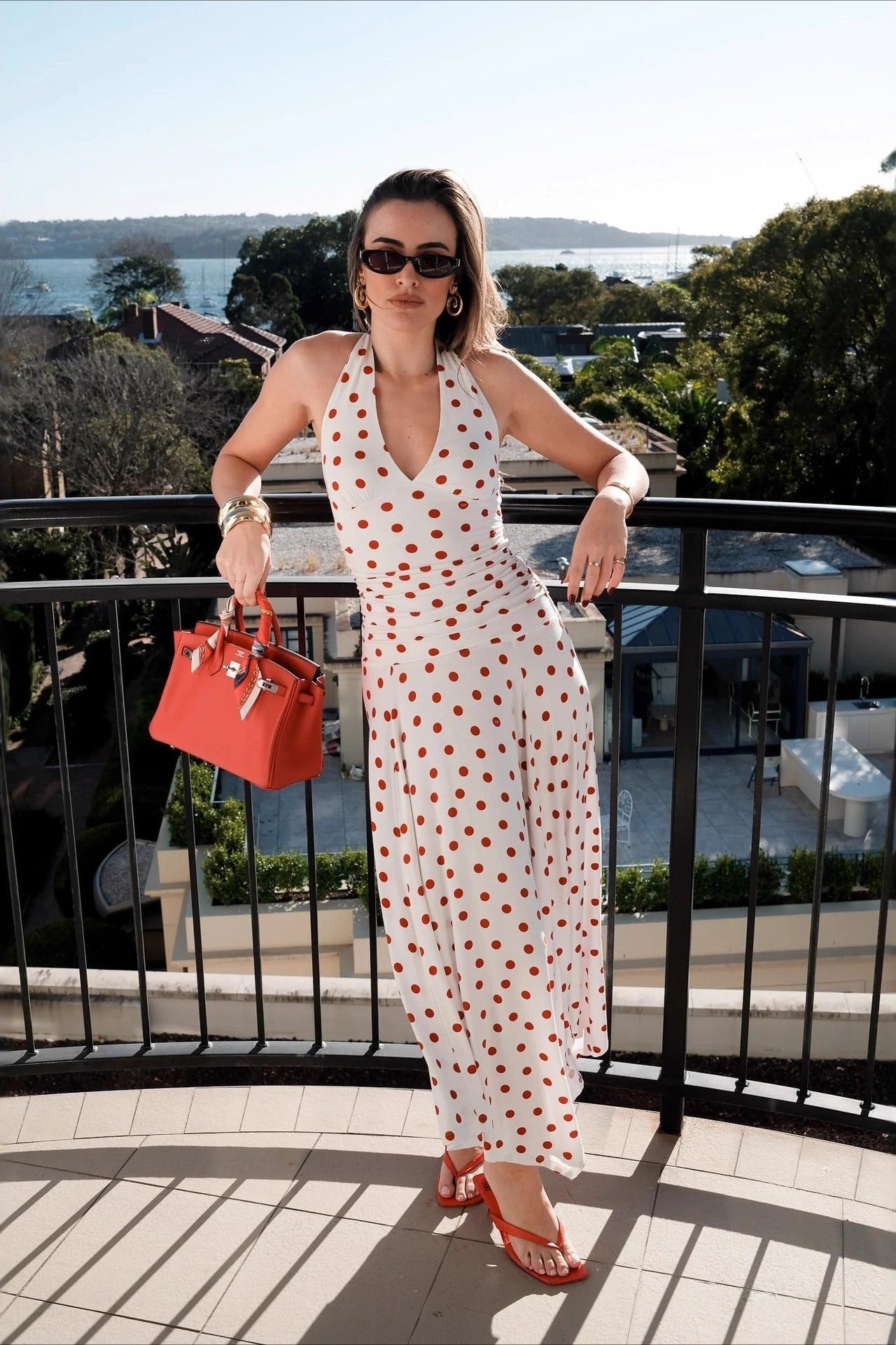 Polka Edition Dot Halter VNeck Ruched Maxi Dress