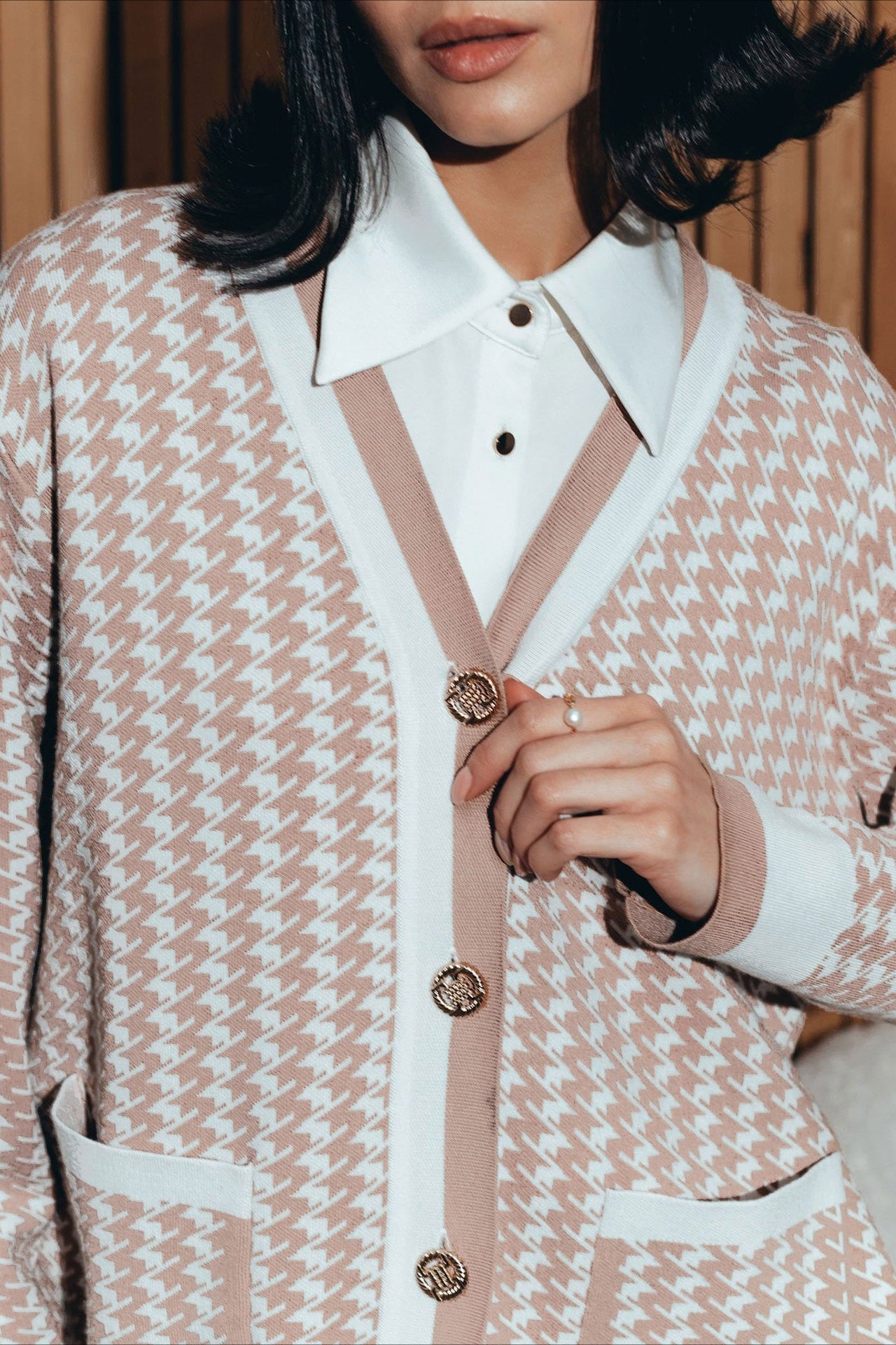 Houndstooth Long Sleeve Cardigan