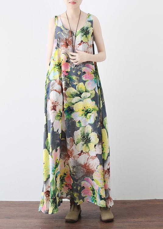 Floral Print Scoop Neck Sleeveless Oversized A-Line Maxi Dress