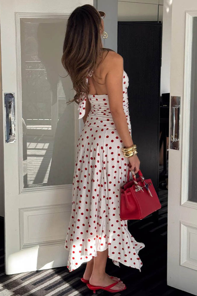 Polka Edition Dot Halter VNeck Ruched Maxi Dress