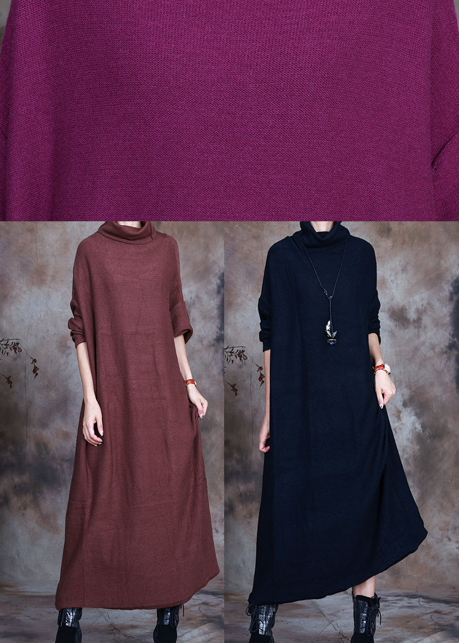 Cowl Neck Drop Shoulder Long Sleeve Oversized Knit Pocket Maxi Dress