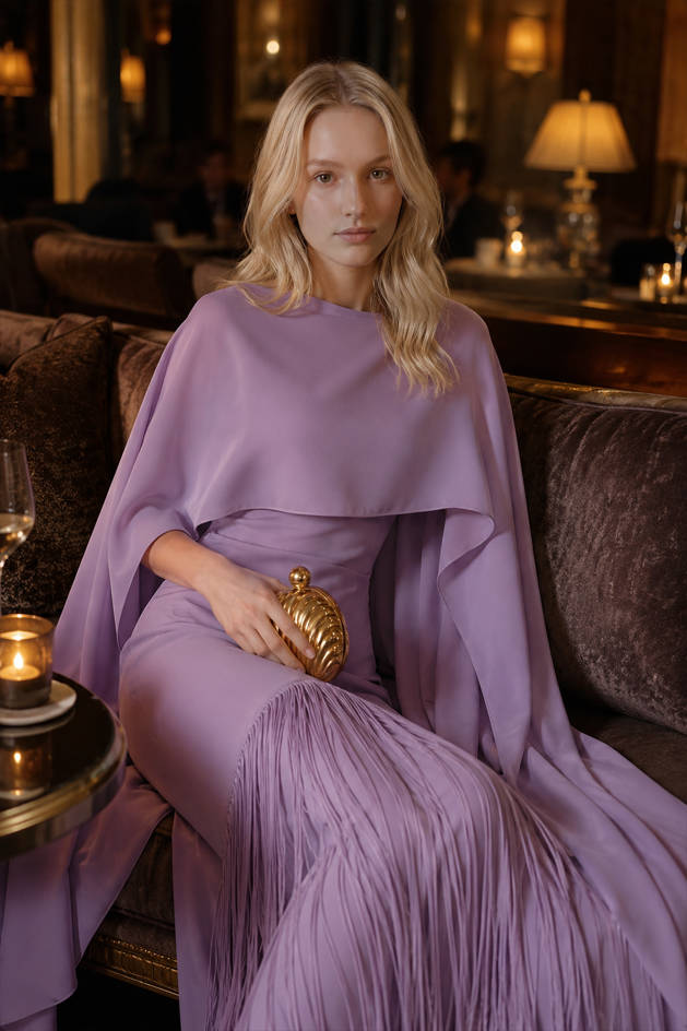 Fringe Hem Slim Fit Shawl Design Boho Dress