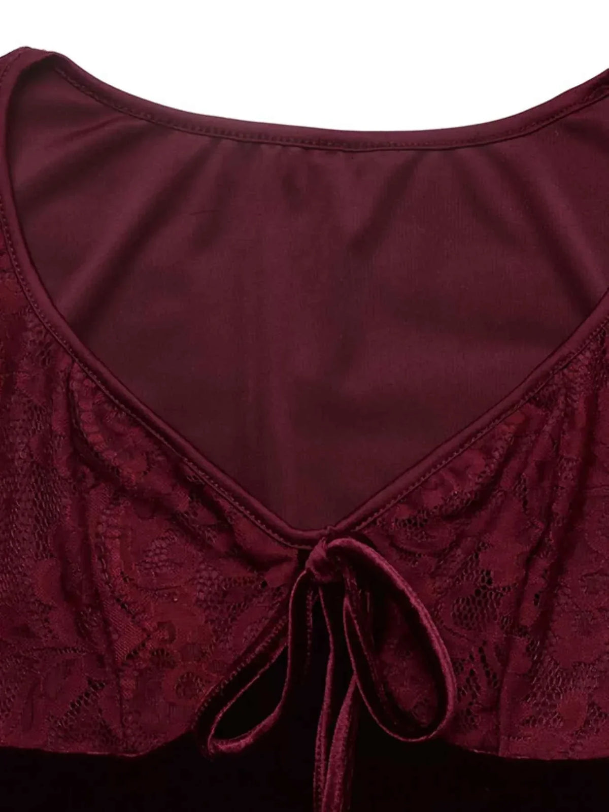 Velvet Lace Flare Sleeve Tie Front A-Line Mini Dress 11