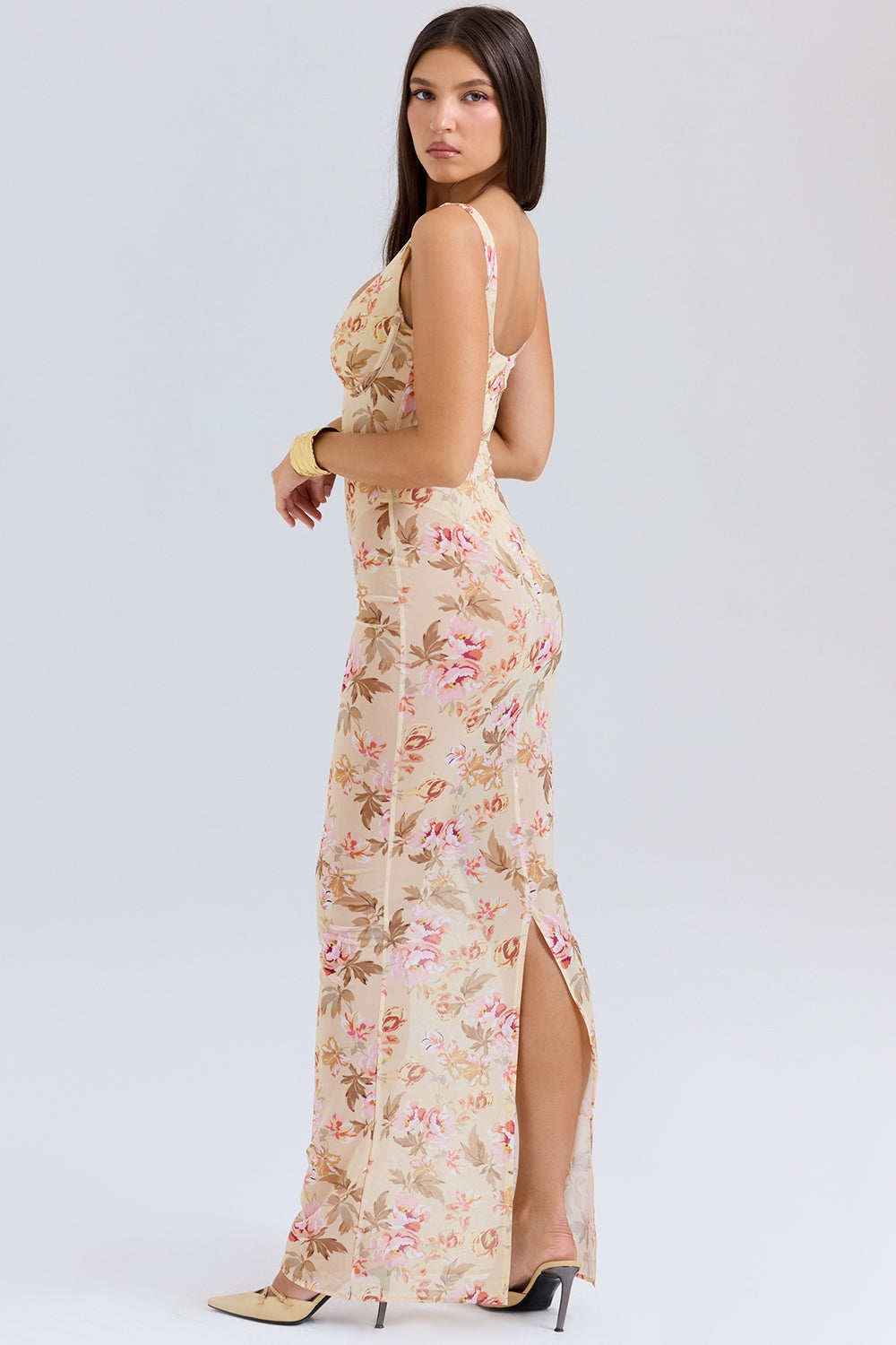 Floral Print Underwire Bust Bodycon Mermaid Maxi Dress 6
