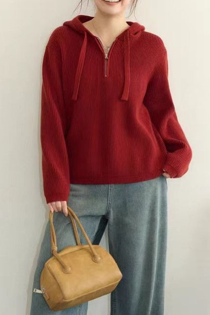 Drawstring Hooded Knit Sweater