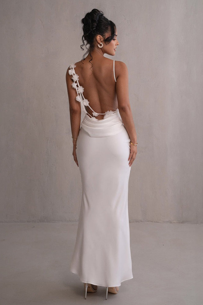 Satin Cowl Neck Spaghetti Strap Bias Cut Bodycon Maxi Dress