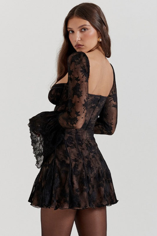 Strapless Lace Flared Backless Mini Lace Dress