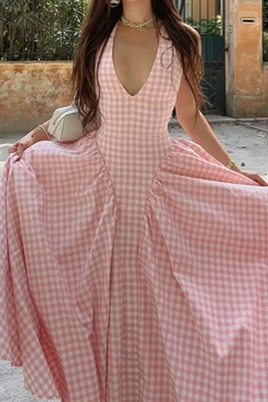 Elegant Waist-Pleated Maxi Dress