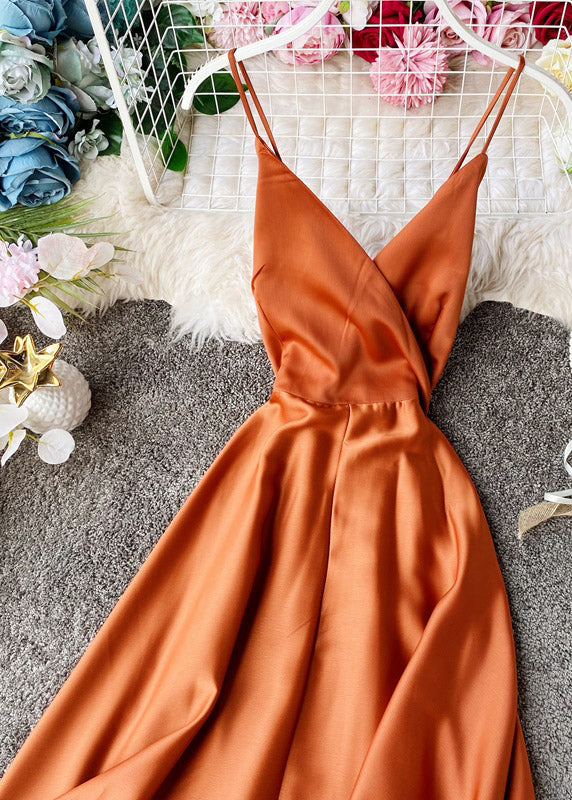 Satin Wrap Surplice V-Neck Spaghetti Strap Maxi Dress