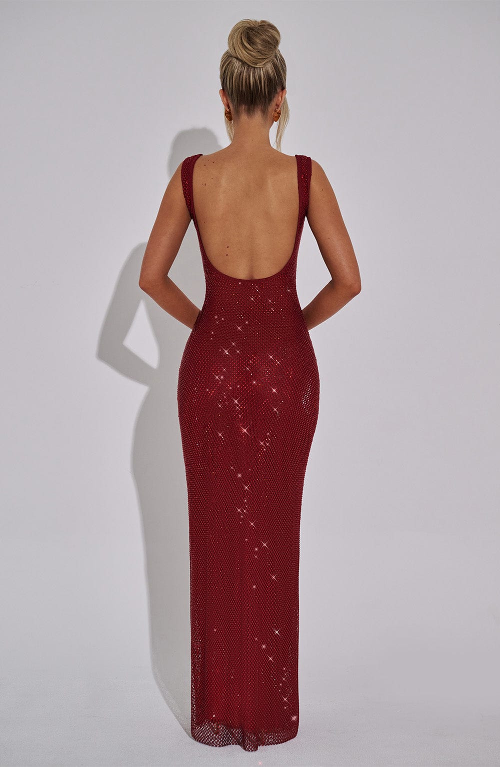 Rhinestone Mesh Square Neck Bodycon Maxi Dress 8