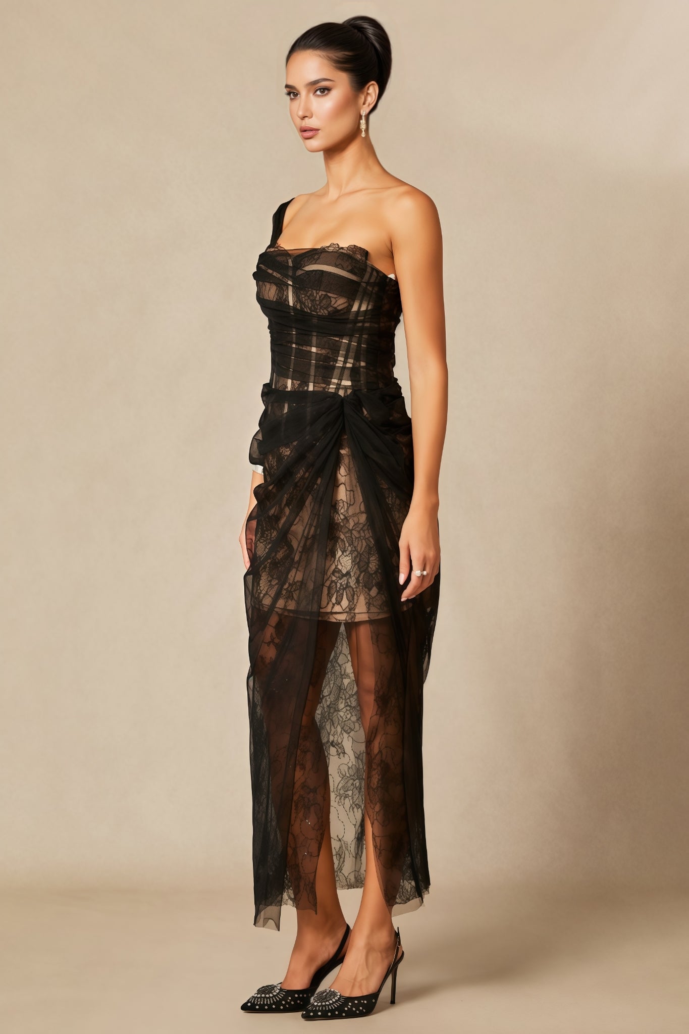 Ezgi One Shoulder Corset Lace Maxi Dress - View 3