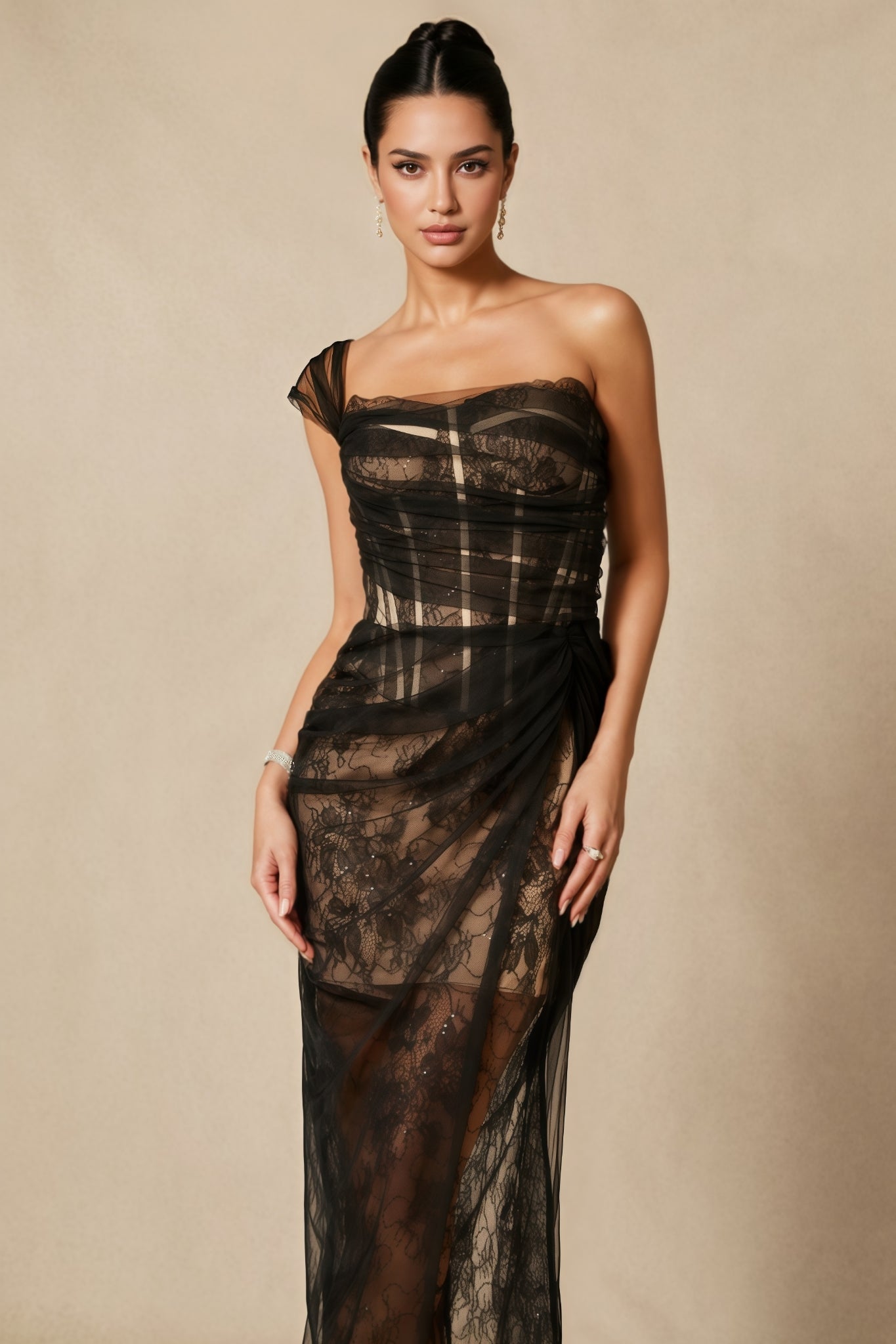 Ezgi One Shoulder Corset Lace Maxi Dress - View 4