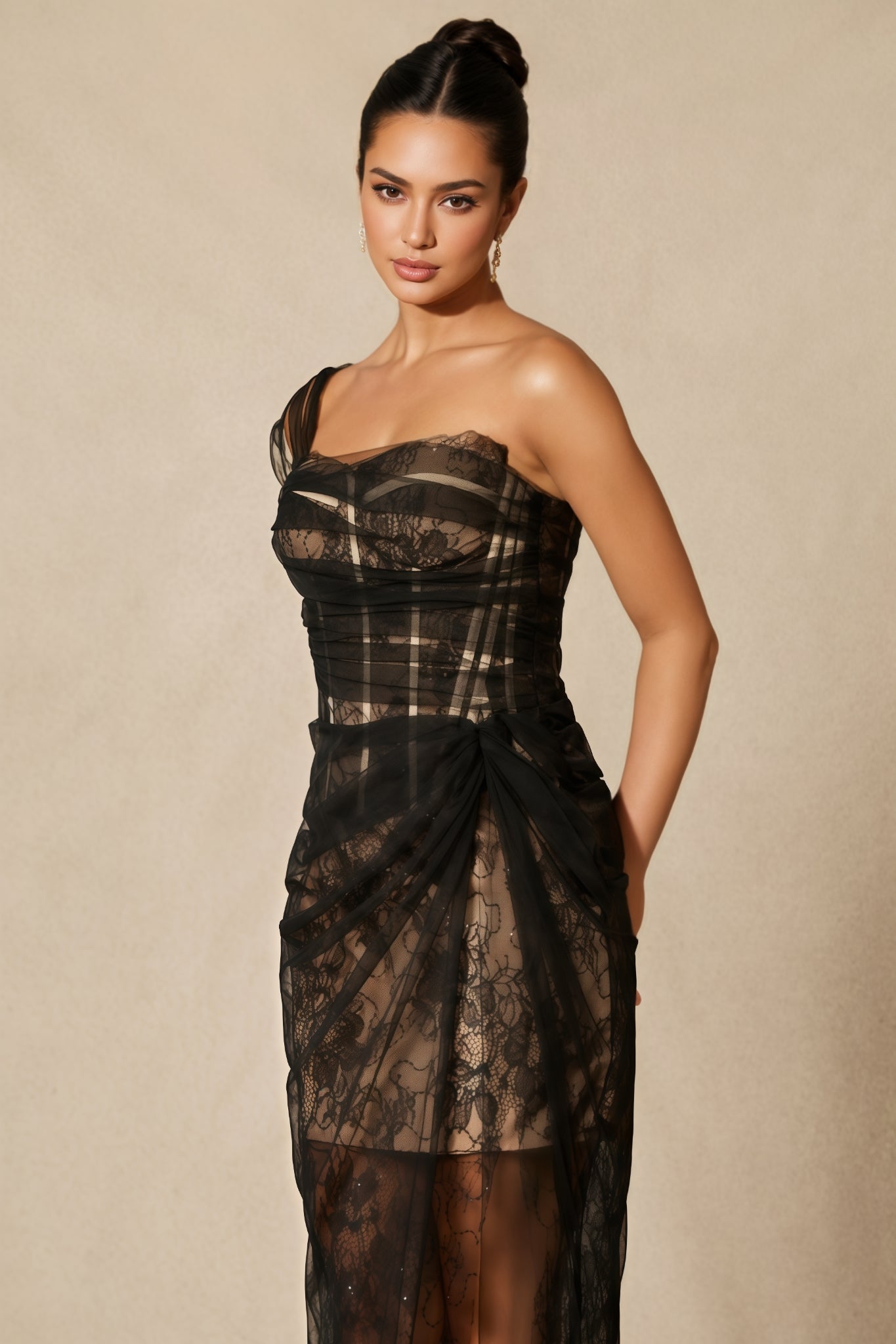 Ezgi One Shoulder Corset Lace Maxi Dress - View 5