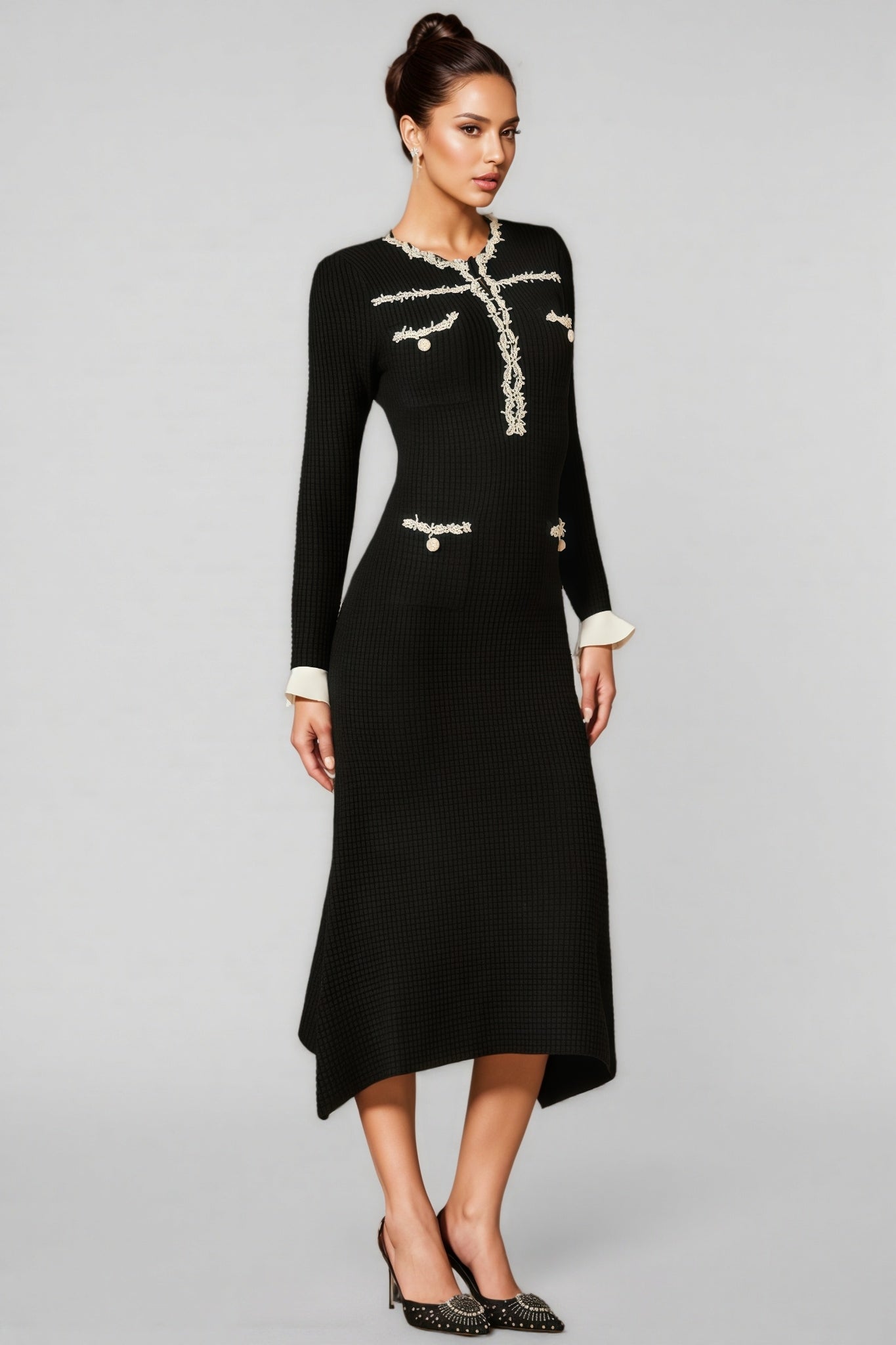 Jamie Trim Pearl Knit Midi Dress - View 2