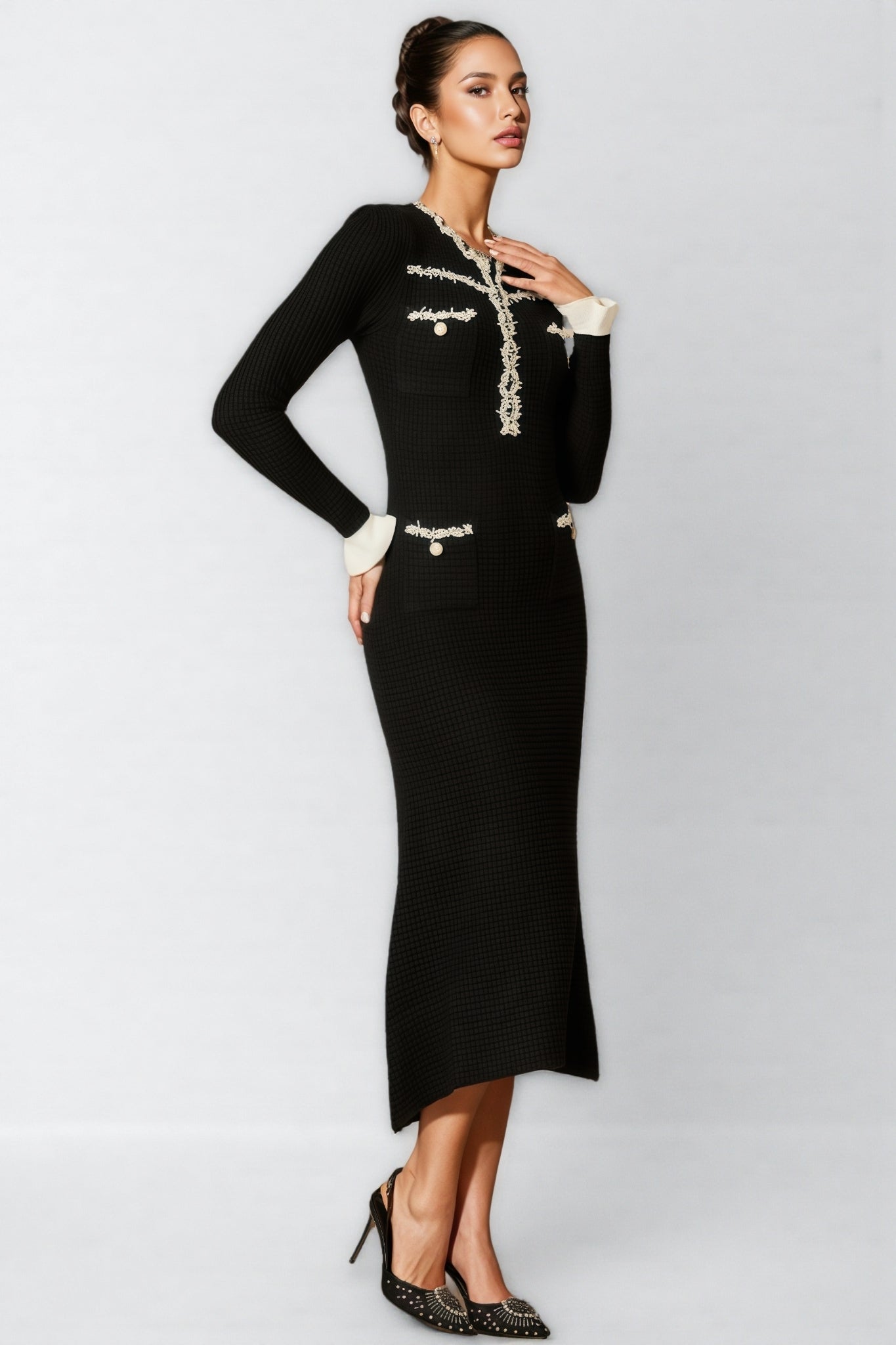 Jamie Trim Pearl Knit Midi Dress - View 3