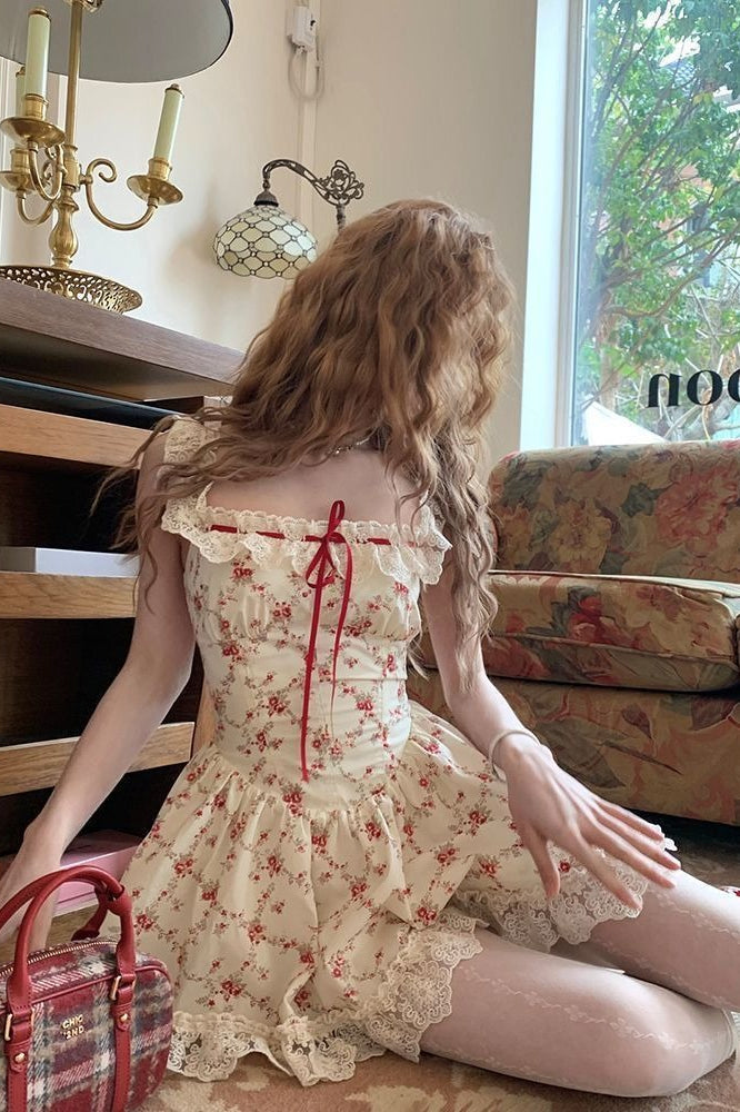 Lace Corset Floral Mini Dress