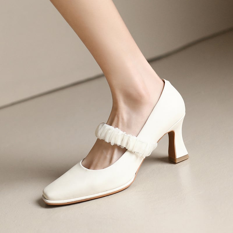 Krysta Square Toe Chunky Heels Mary Jane Shoes