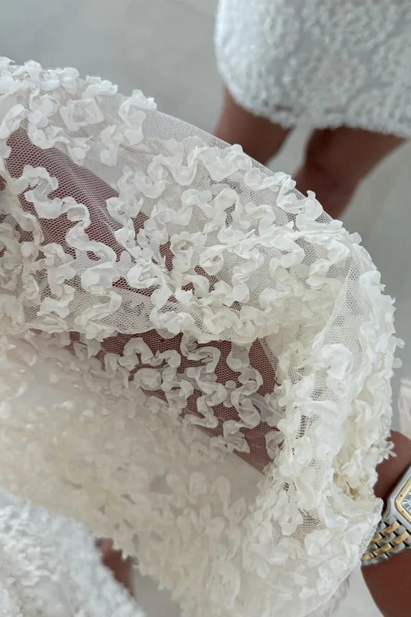 Textured Floral Lace Round Neck Sheer Balloon Sleeve Shift Mini Dress 5