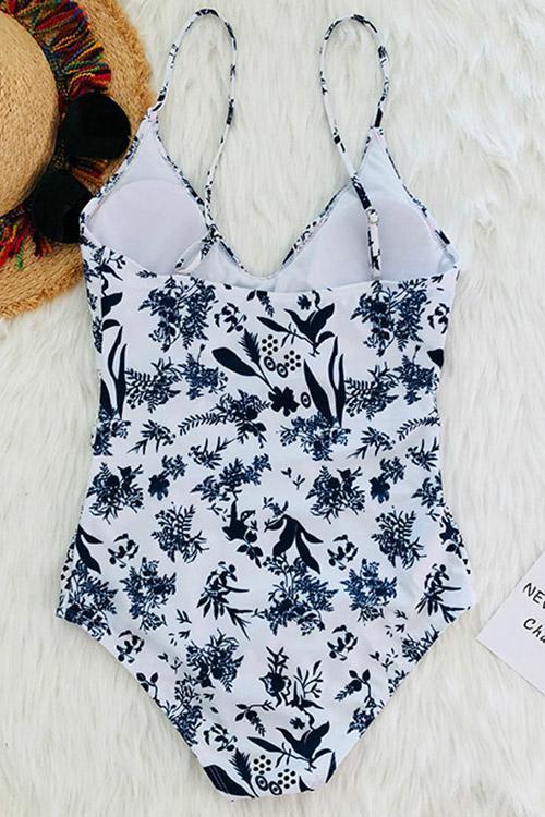 Print Hollow One-piece Swimwear