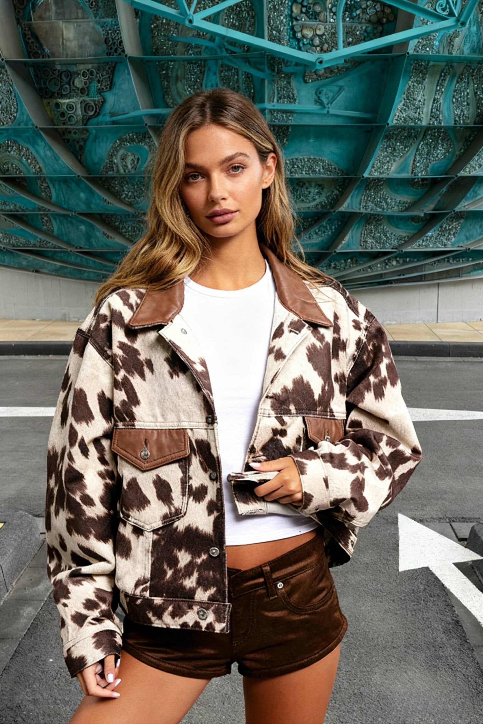 Camouflage Colorblock Denim Coat