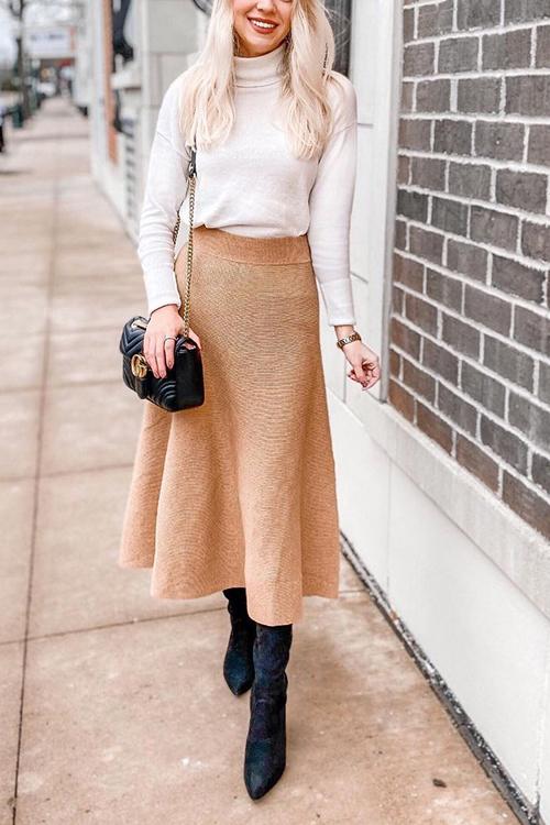 High Collar Knit Long Sleeve T Shirt