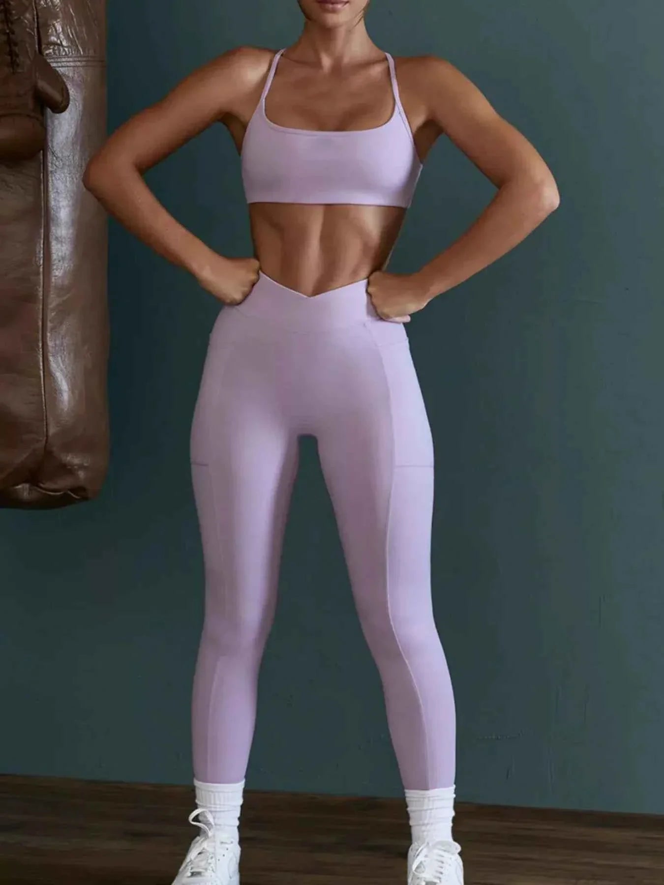 Seamless Cross-Waist Cami and Leggings Active Set
