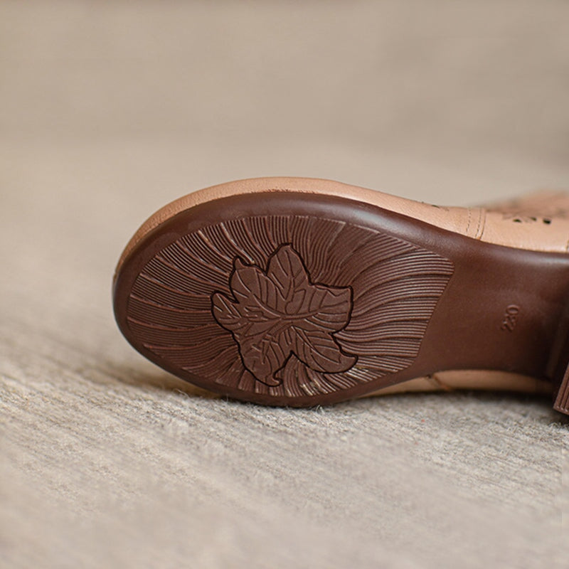 Cut Out Summer Boots Breathable Leather Short Boots Coffee /Apricot