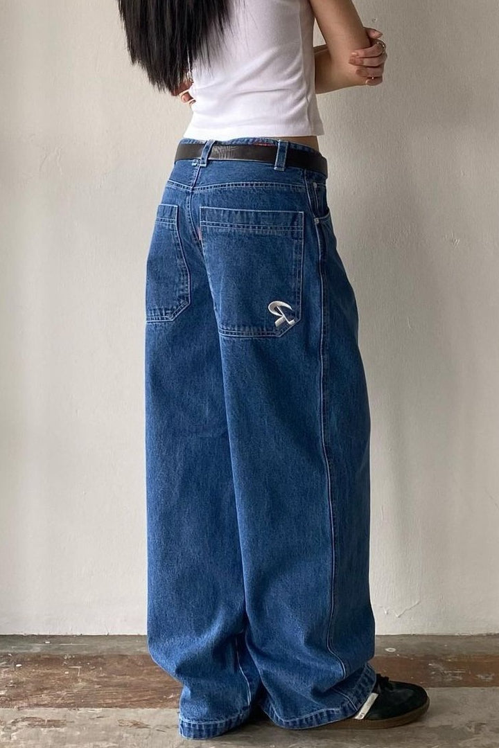 Vintage Washed Distressed Flared Denim Jeans