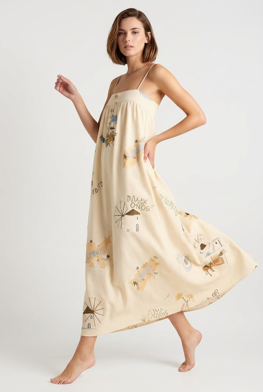 Linen Spaghetti Strap Vacation Dress