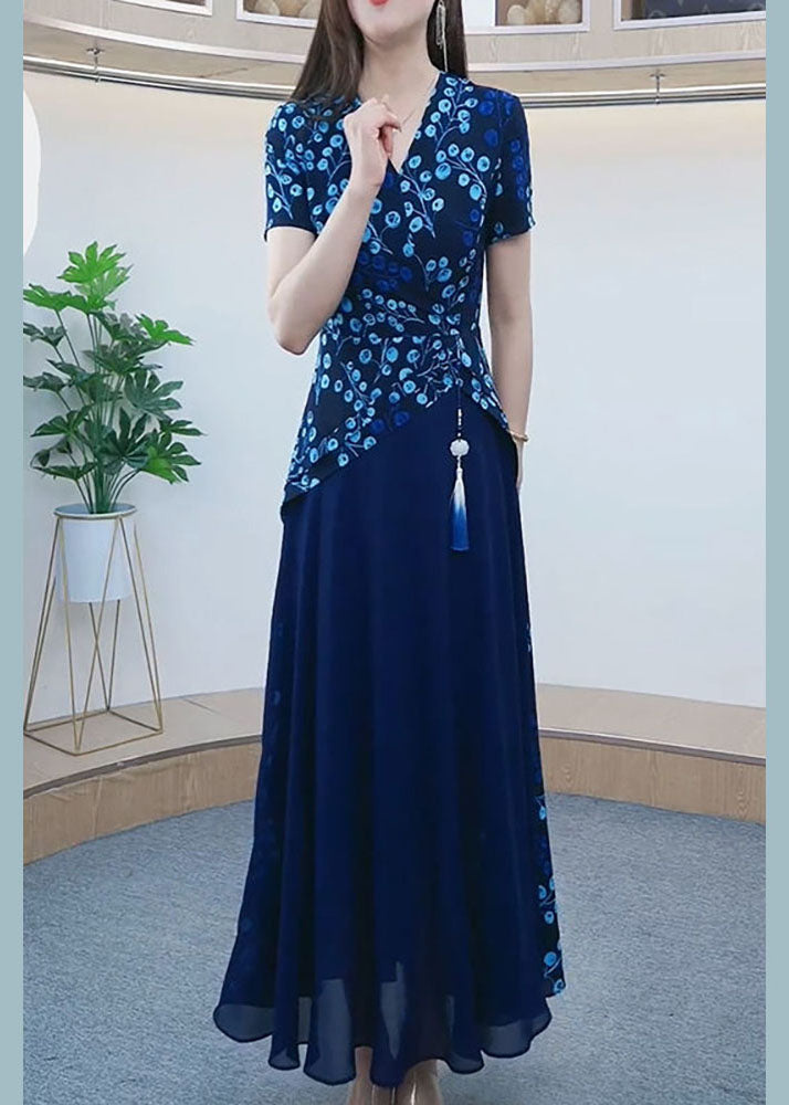 Floral Asymmetrical Panel Wrap Bodice Short Sleeve Maxi Dress
