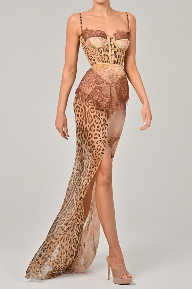 Color Block Leopard Printed Floral Dress