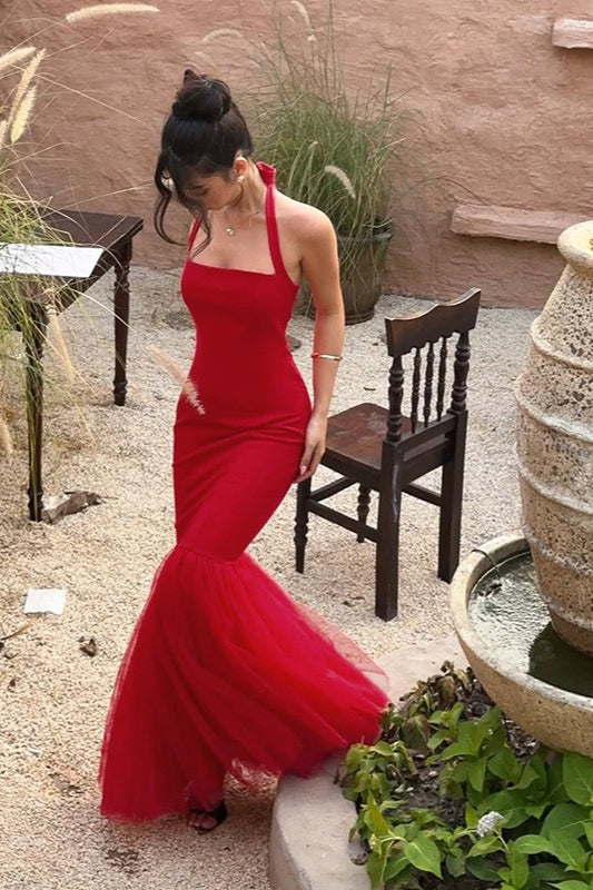Halter Neck Mermaid Tulle Hem Formal Gown
