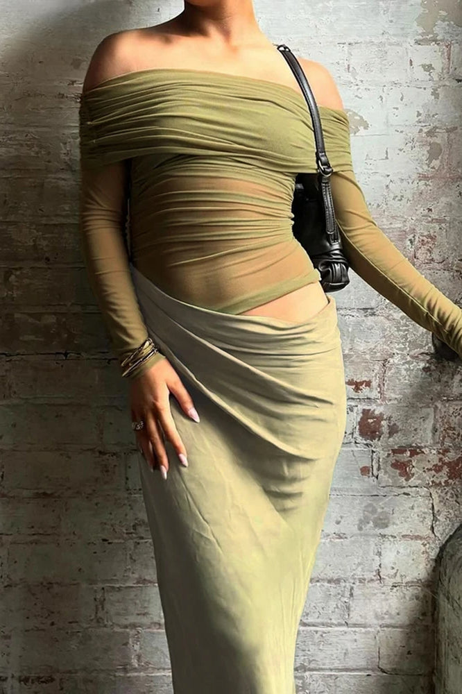 Cutenew Mesh Ruched Maxi Dress