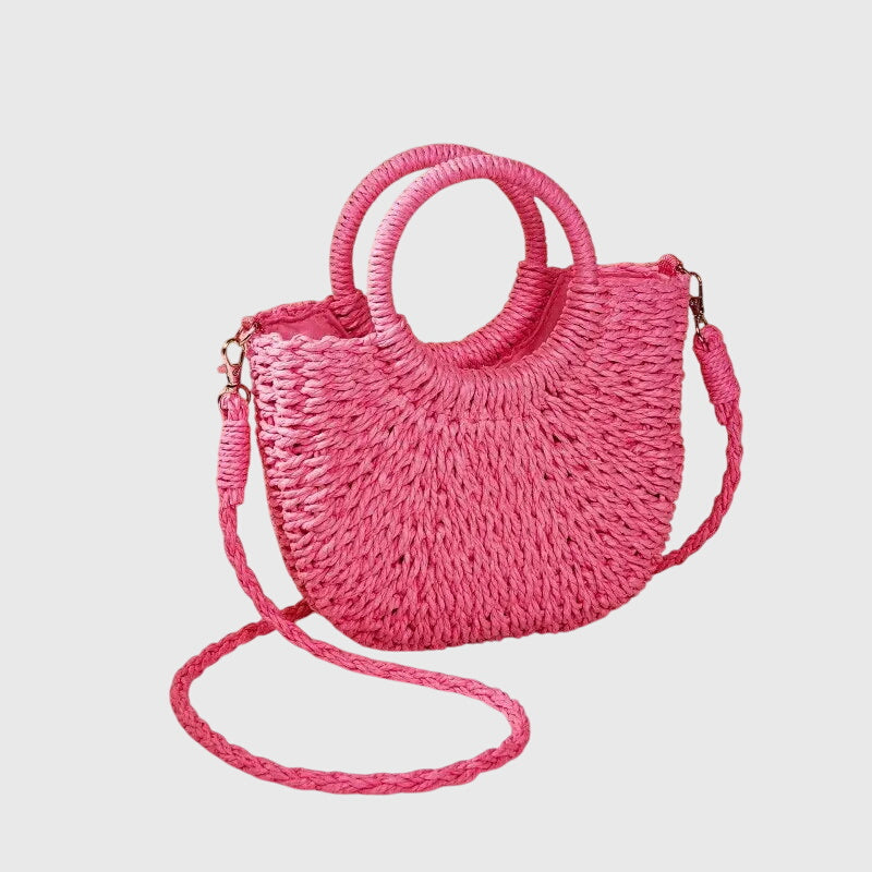 Woven Straw Round Handle Crossbody Bag 8