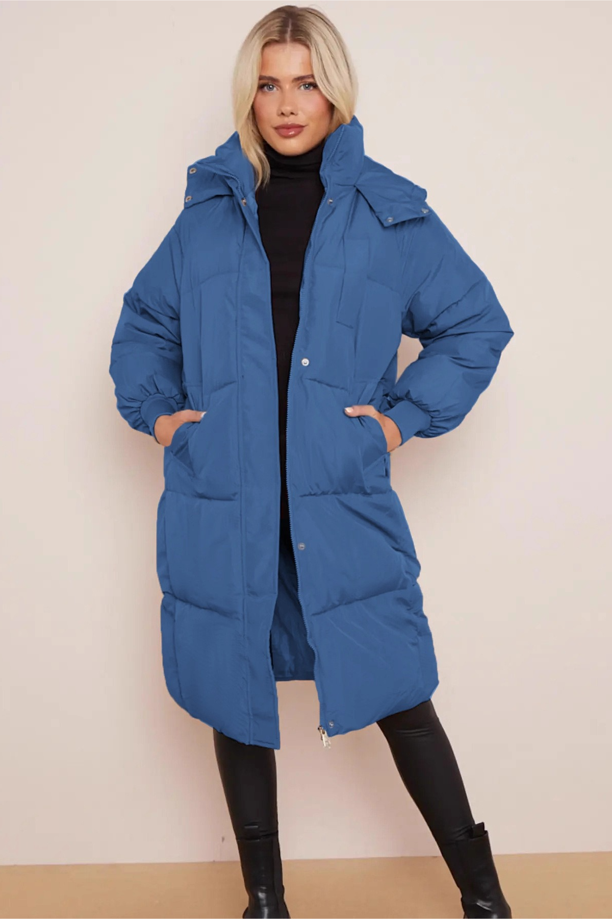 Thick Padded Hooded MidLength Winter Overcoat