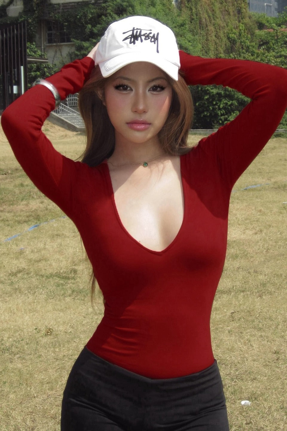 Retro Stretchy Slim Fit Long Sleeve Top