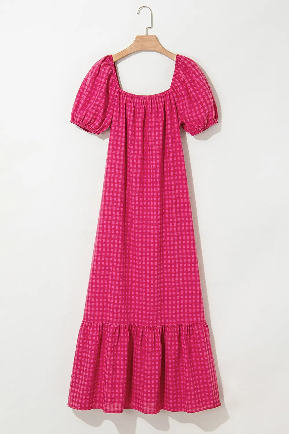 Gingham Puff Sleeve Scoop Neck Ruffle Hem Maxi Dress 6