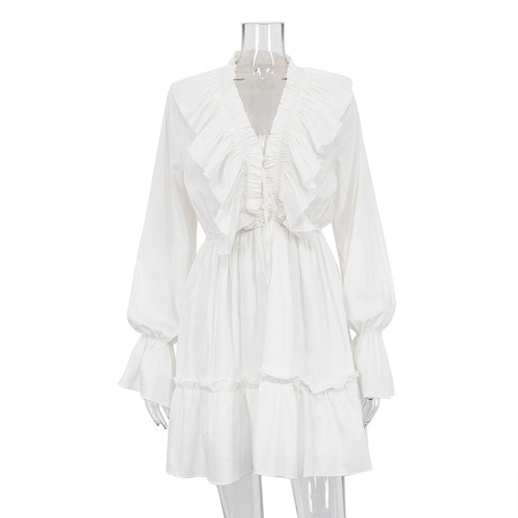 Ruffle Deep V-Neck Flounce Long Sleeve Tiered Mini Dress 6