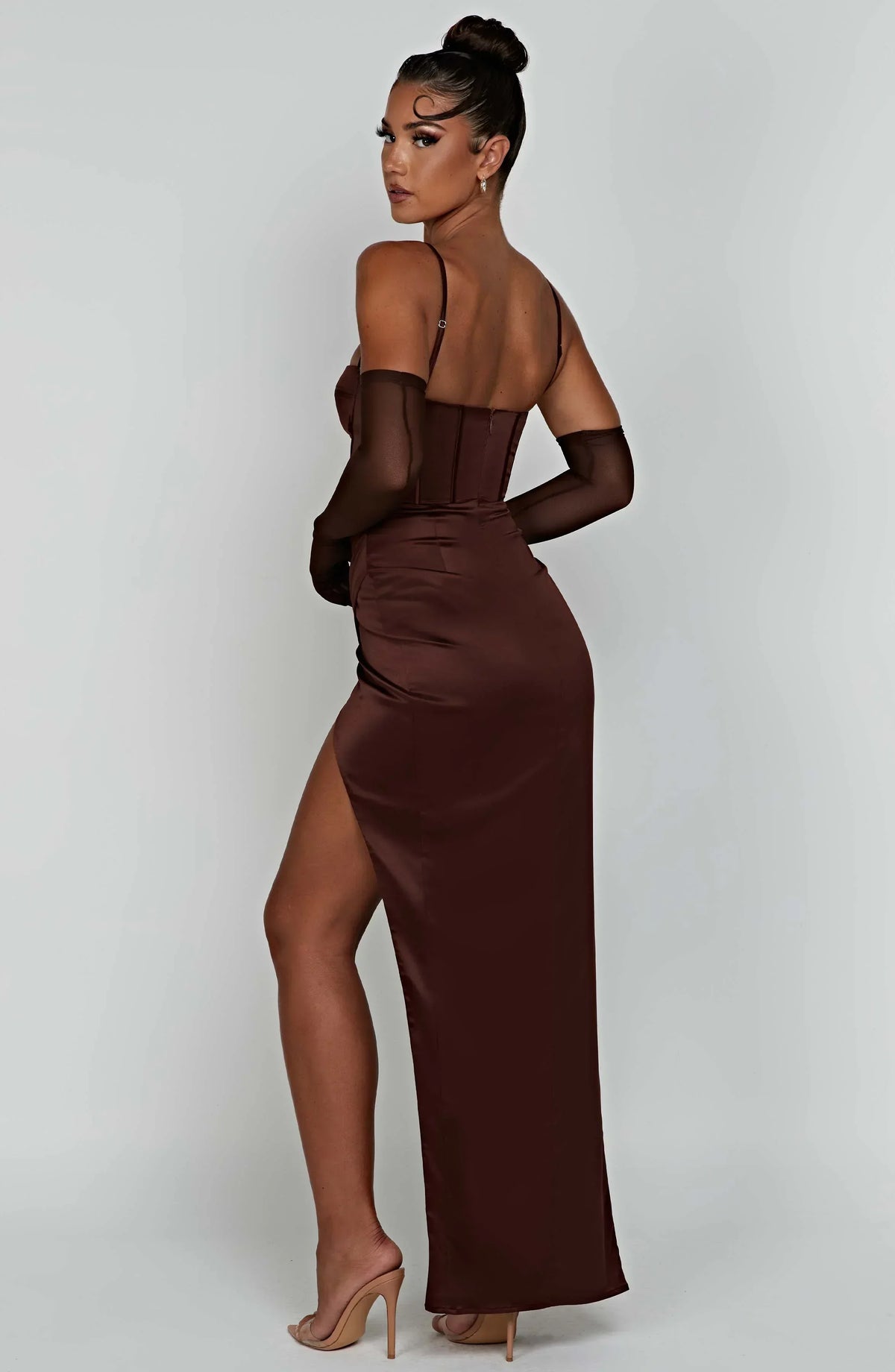 Satin Corset Bustier Cami Strap Wrap High Split Maxi Dress 6