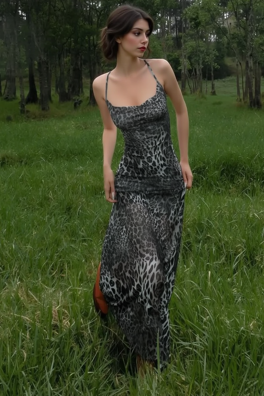 Sexy Leopard Backless Cocktail Slip Dress