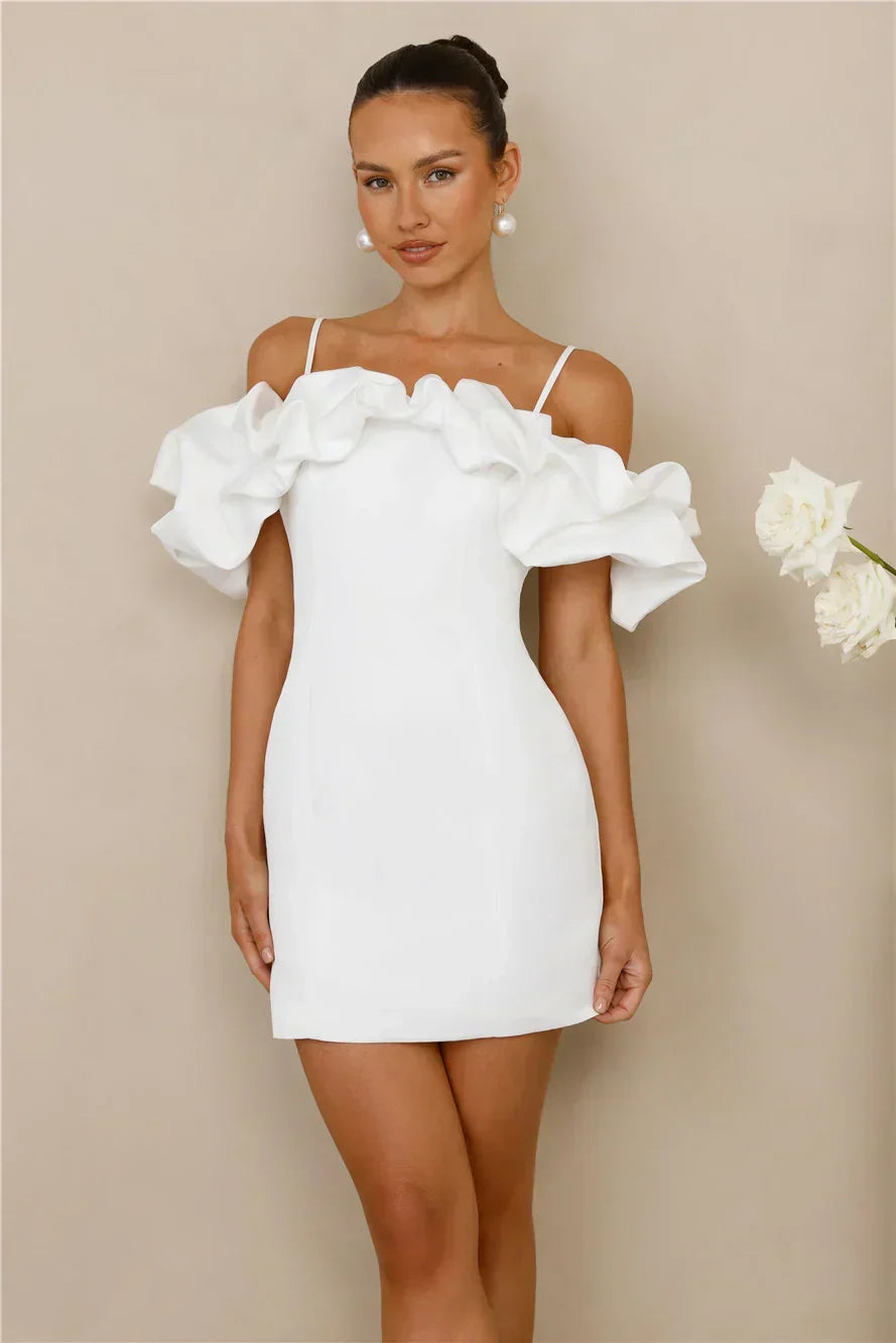 Off Shoulder Ruffle Sleeve Spaghetti Strap Bodycon Mini Dress 11