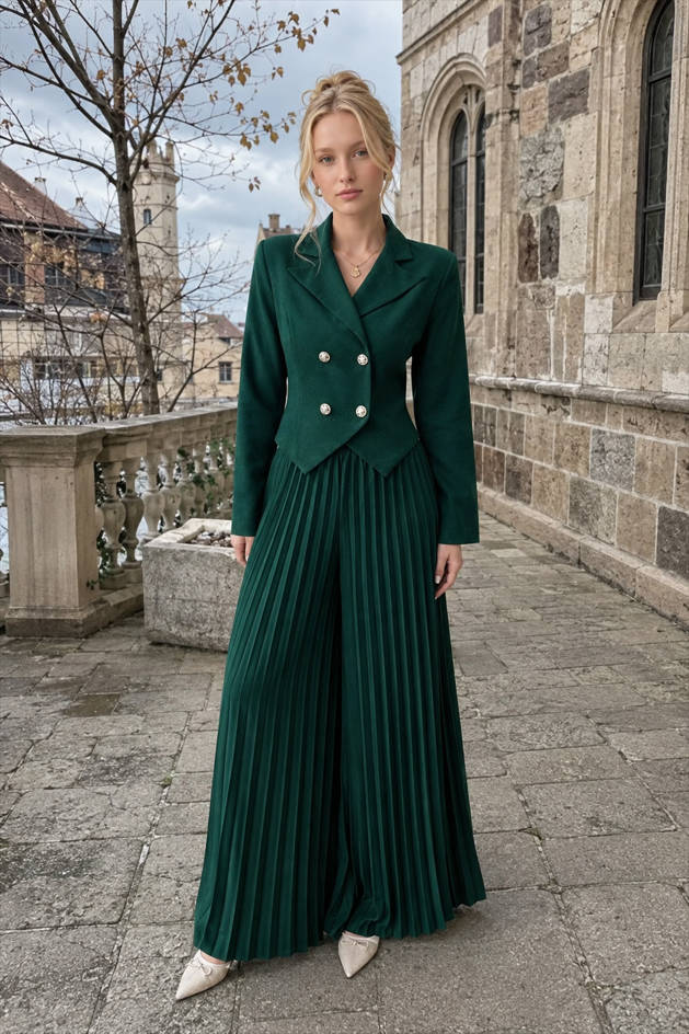 Tailored Pleated Two Piece Blazer Pants Set