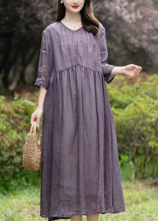 Crinkled Textured Empire Waist Three Quarter Sleeve Embroidered Floral Midi Dress