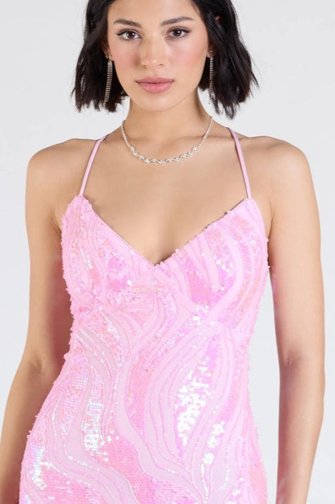 Sequin V-Neck Lace Up Back Mermaid Gown