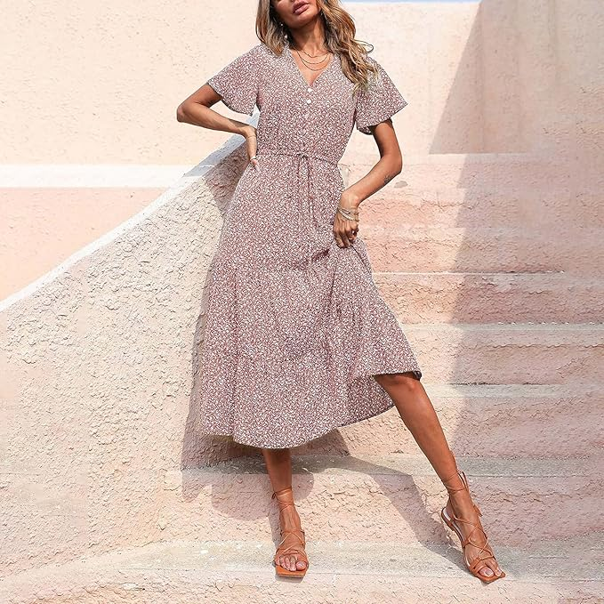 Nimue Midi Dress with Buttons for Women Contemporary Trendy Look